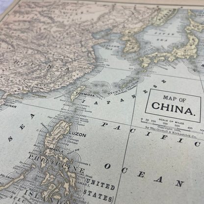 1899 Map of China 10x13 Original Tinted Map Engraving FL6-8