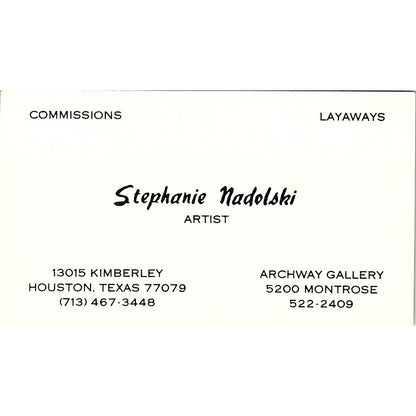 Stephanie Nadolski Artist Houston TX Vintage Business Card SE3-B11