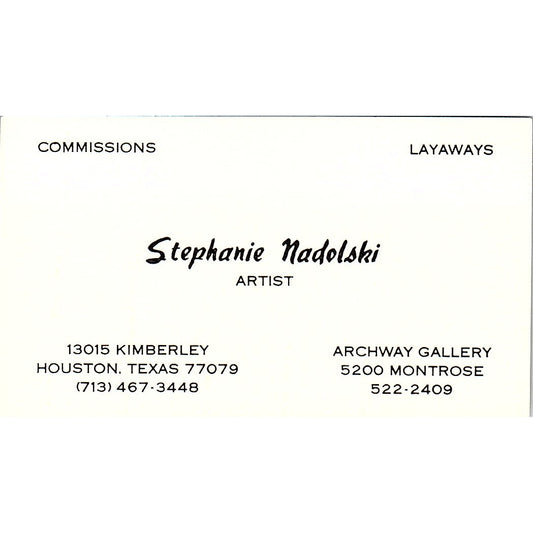 Stephanie Nadolski Artist Houston TX Vintage Business Card SE3-B11