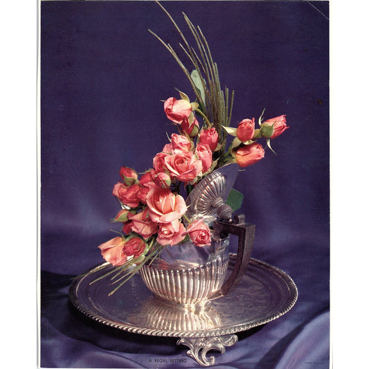 Retro Kitsch Regal Setting Pink Rose Bouquet in Silverplate Art Print 8x10 V6