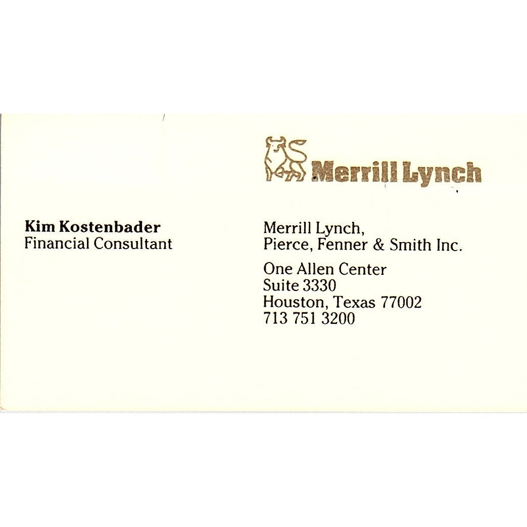 Merrill Lynch Kim Kostenbader Houston Texas Vintage Business Card SB4-B1