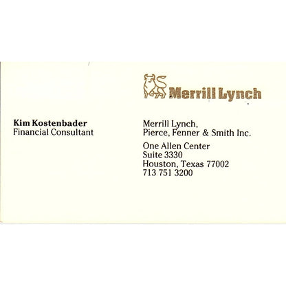 Merrill Lynch Kim Kostenbader Houston Texas Vintage Business Card SB4-B1