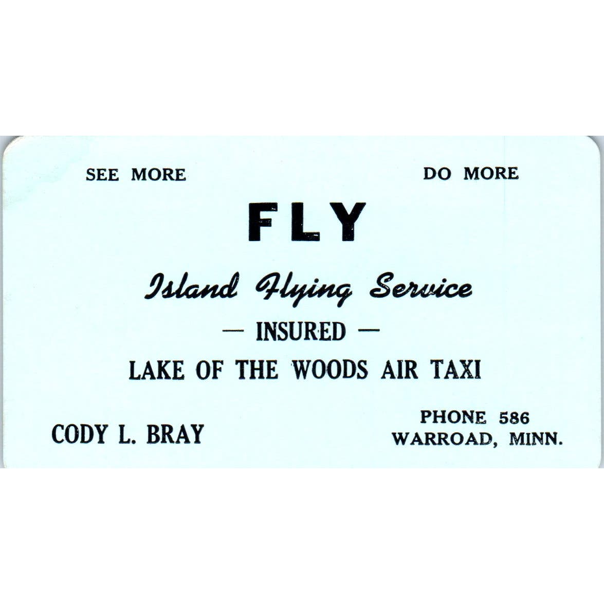 Vintage Lake of the Woods Air Taxi Cody L. Bray Business Card Warroad MN AE2