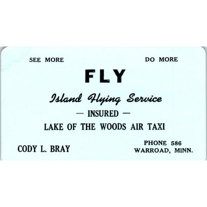 Vintage Lake of the Woods Air Taxi Cody L. Bray Business Card Warroad MN AE2