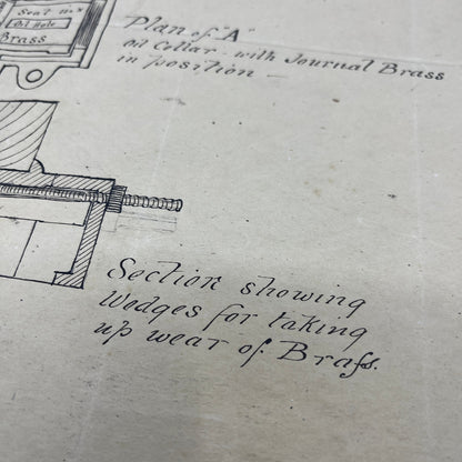 1860-70s Original Hand Drawn Mechanical Blueprint Schematic Diagram FL6-11