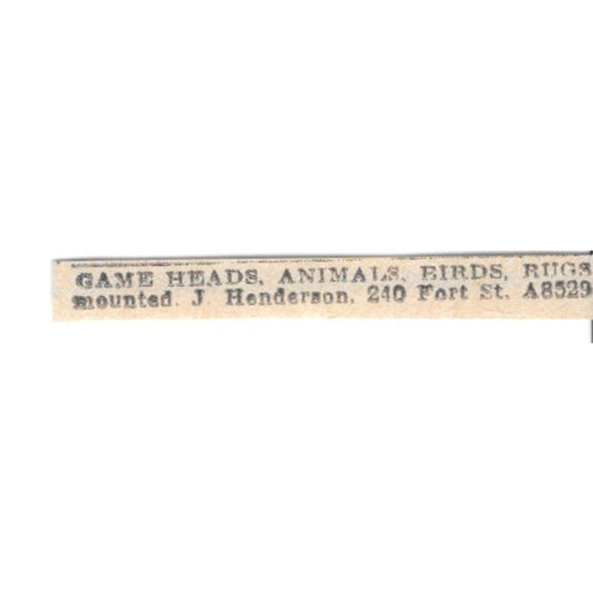 Game Heads - J. Henderson Taxidermy 240 Fort St Winnipeg 1920 Ad AG2-S6