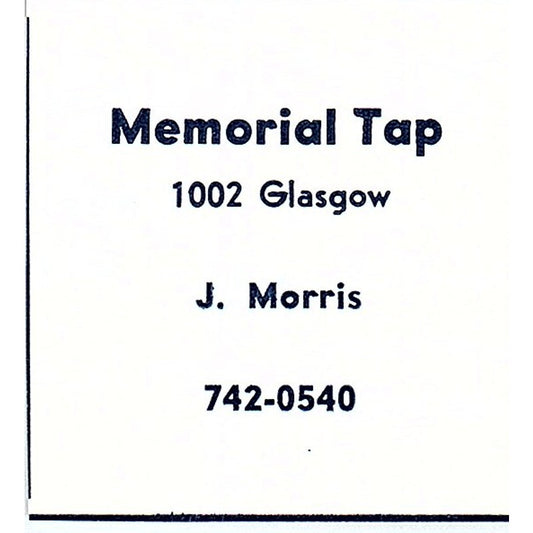 Memorial Tap - J. Morris 1002 Glasgow, Fort Wayne Indiana 1964 Ad AG1-S15