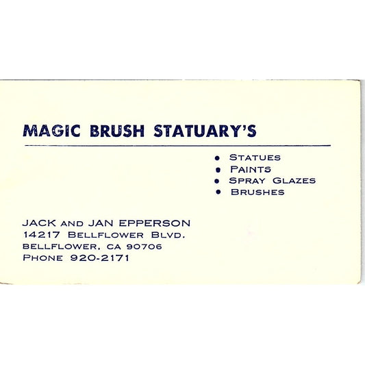 Magic Brush Statuary's Jack & Jan Epperson Bellflower Vtg Business Card SD9-B5