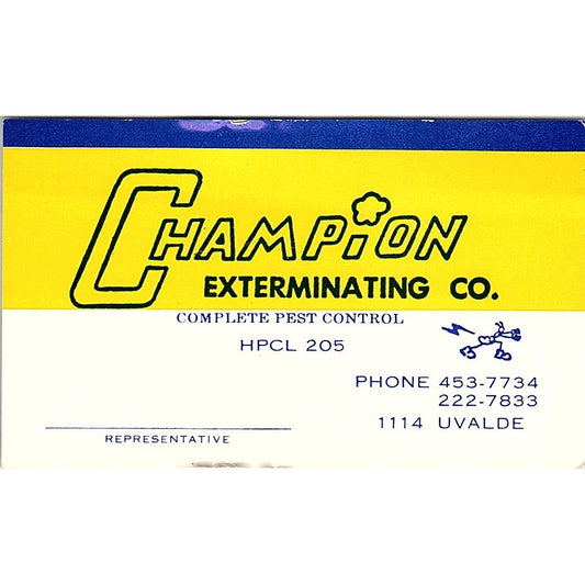 Champion Exterminating Co. Pest Control Uvalde Vintage Business Card SB4-B1