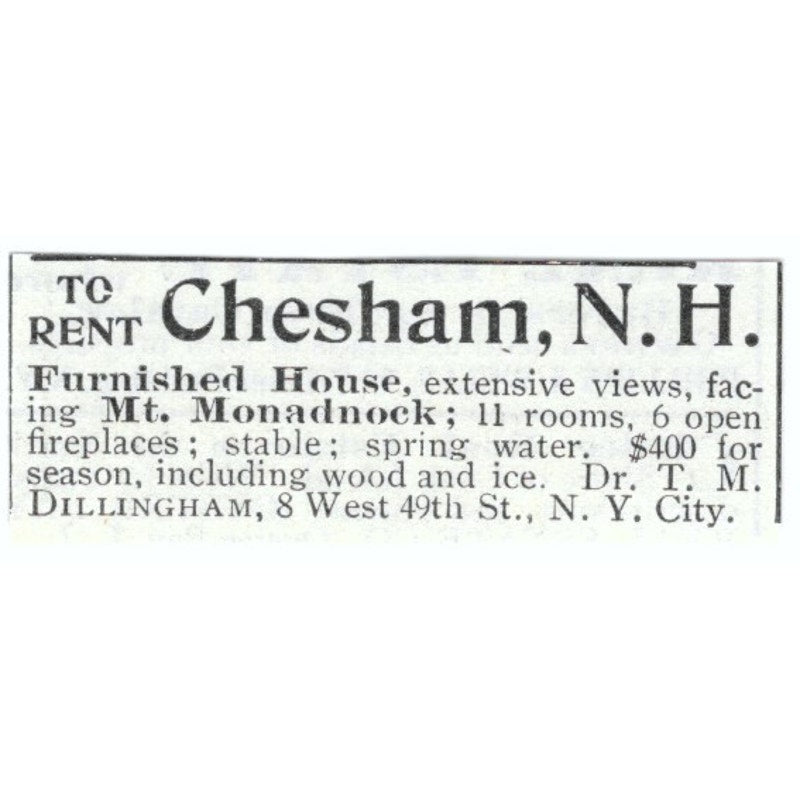 Chesham NH House Mt. Monadnock T.M. Dillingham 1903 Magazine Ad AF7-SS2