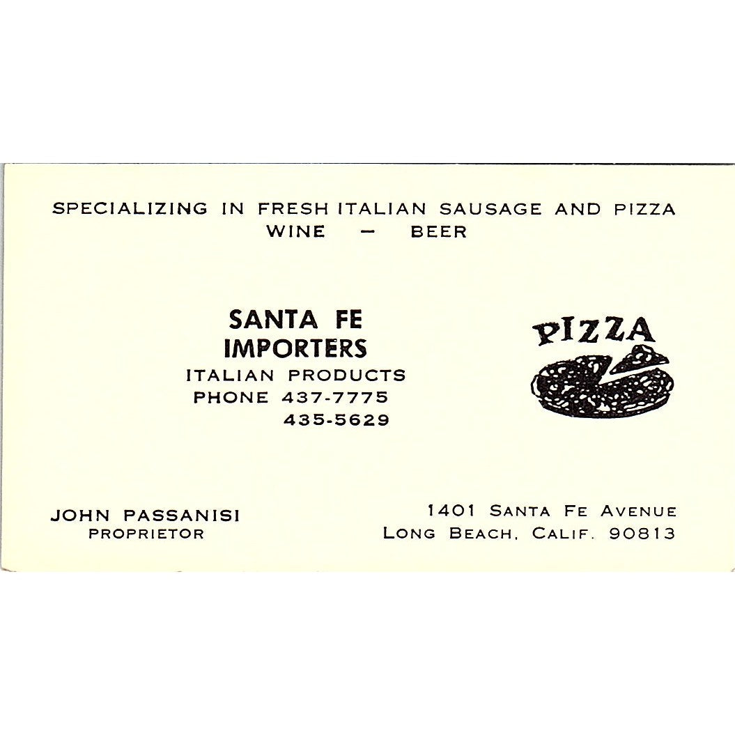 Santa Fe Importers John Passanisi Long Beach CA Vintage Business Card SSB4-B13