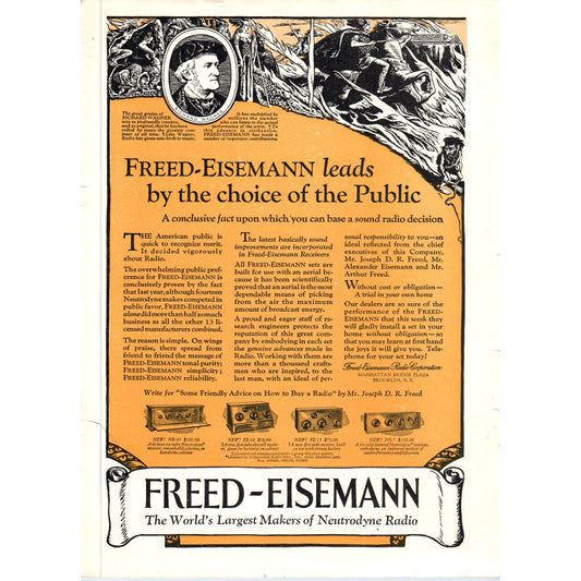 Freed-Eisemann Neutrodyne Radio Vintage Magazine Ad D10