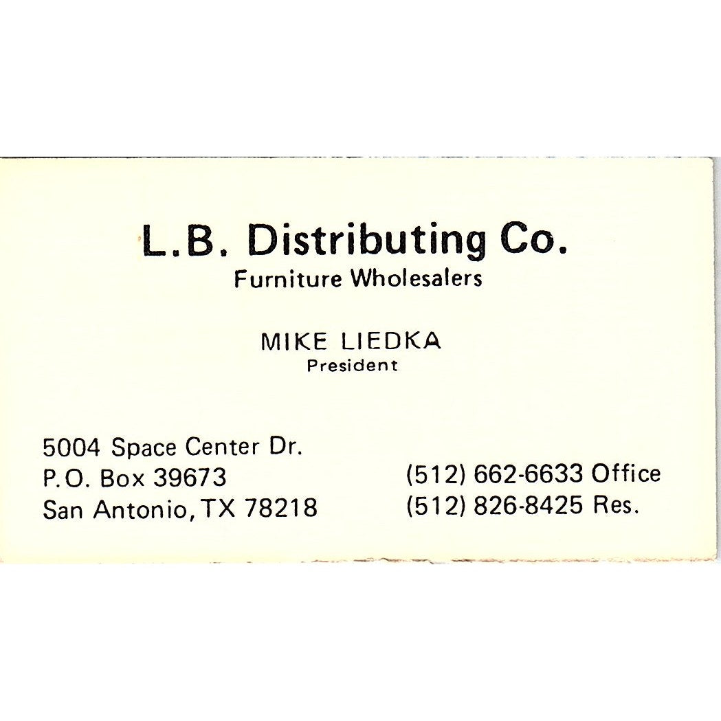 L.B. Distributing Mike Liedka Furniture San Antonio TX Business Card SF3-B2