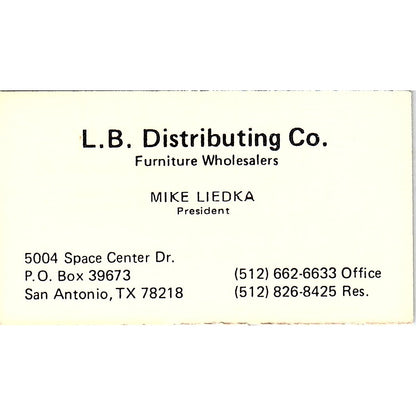 L.B. Distributing Mike Liedka Furniture San Antonio TX Business Card SF3-B2