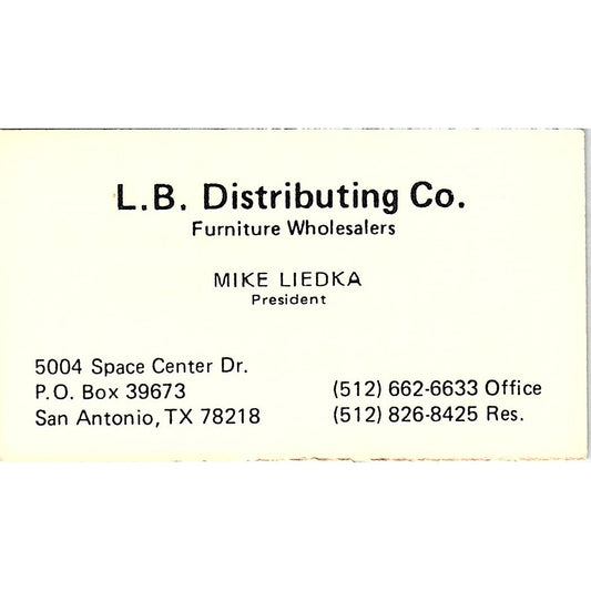 L.B. Distributing Mike Liedka Furniture San Antonio TX Business Card SF3-B2