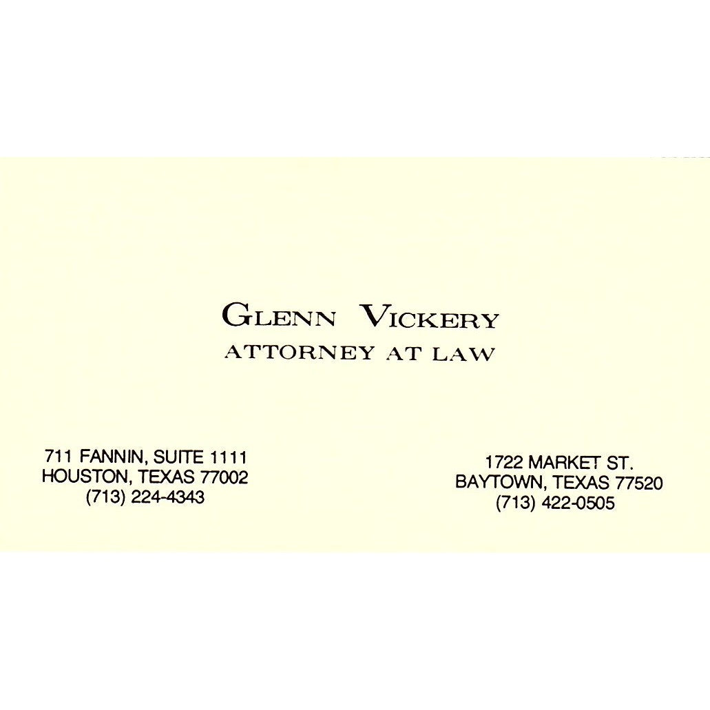Glenn Vickery Attorney Baytown Houston TX Vintage Business Card SE3-B12