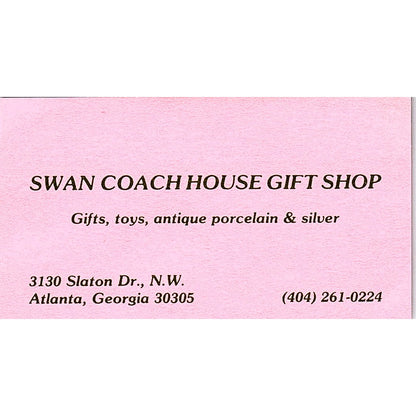 Swan Coach House Gift Shop Atlanta GA Vintage Business Card SC9-B1