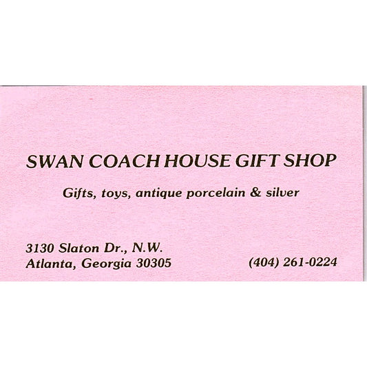 Swan Coach House Gift Shop Atlanta GA Vintage Business Card SC9-B1