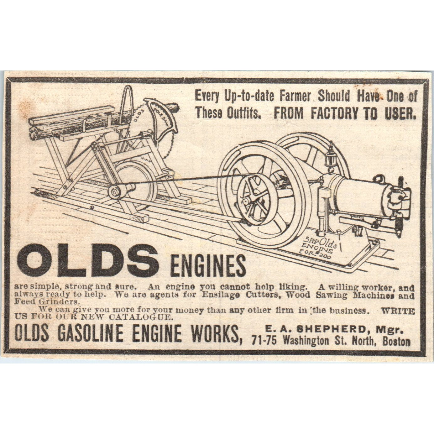 Olds Gasoline Engine Works E.A. Shepherd Boston 1905 Magazine Ad AF1-NH1