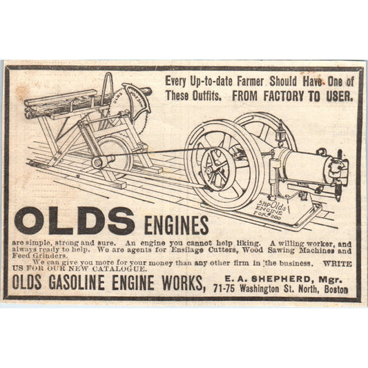 Olds Gasoline Engine Works E.A. Shepherd Boston 1905 Magazine Ad AF1-NH1