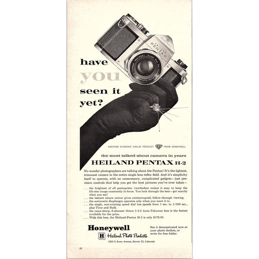 Honeywell Heiland Pentax H-2 Camera 1960 Magazine Ad AG6-5