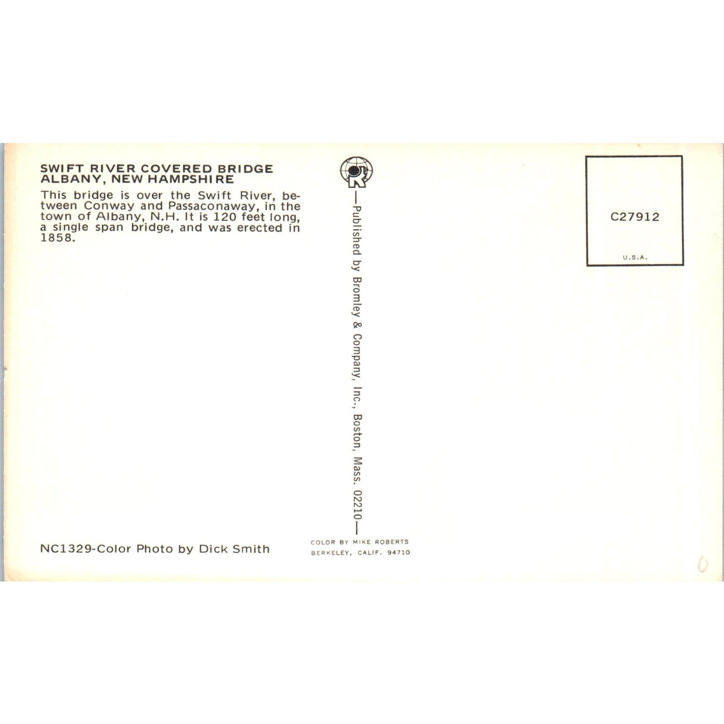 Swift River Covered Bridge Albany NH Vintage Covered Bridge Postcard PC14