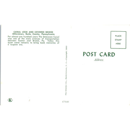 Uhlerstown Bucks County PA Canal Lock and Covered Bridge Postcard PC3