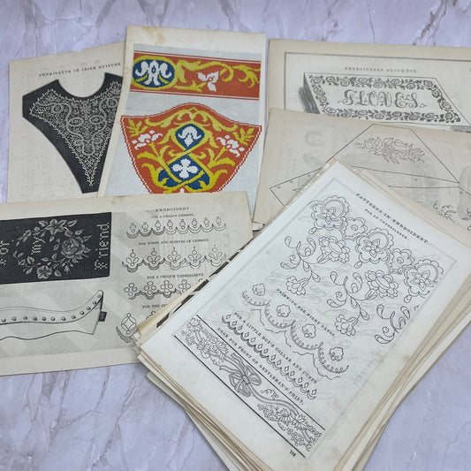 Huge Lot Original Assorted Embroidery Sewing Patterns 1857 Godey's Book TH9-MG4