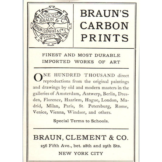 Braun's Carbon Prints Braun Clement & Co NY c1905 Victorian Ad AE9-MA8