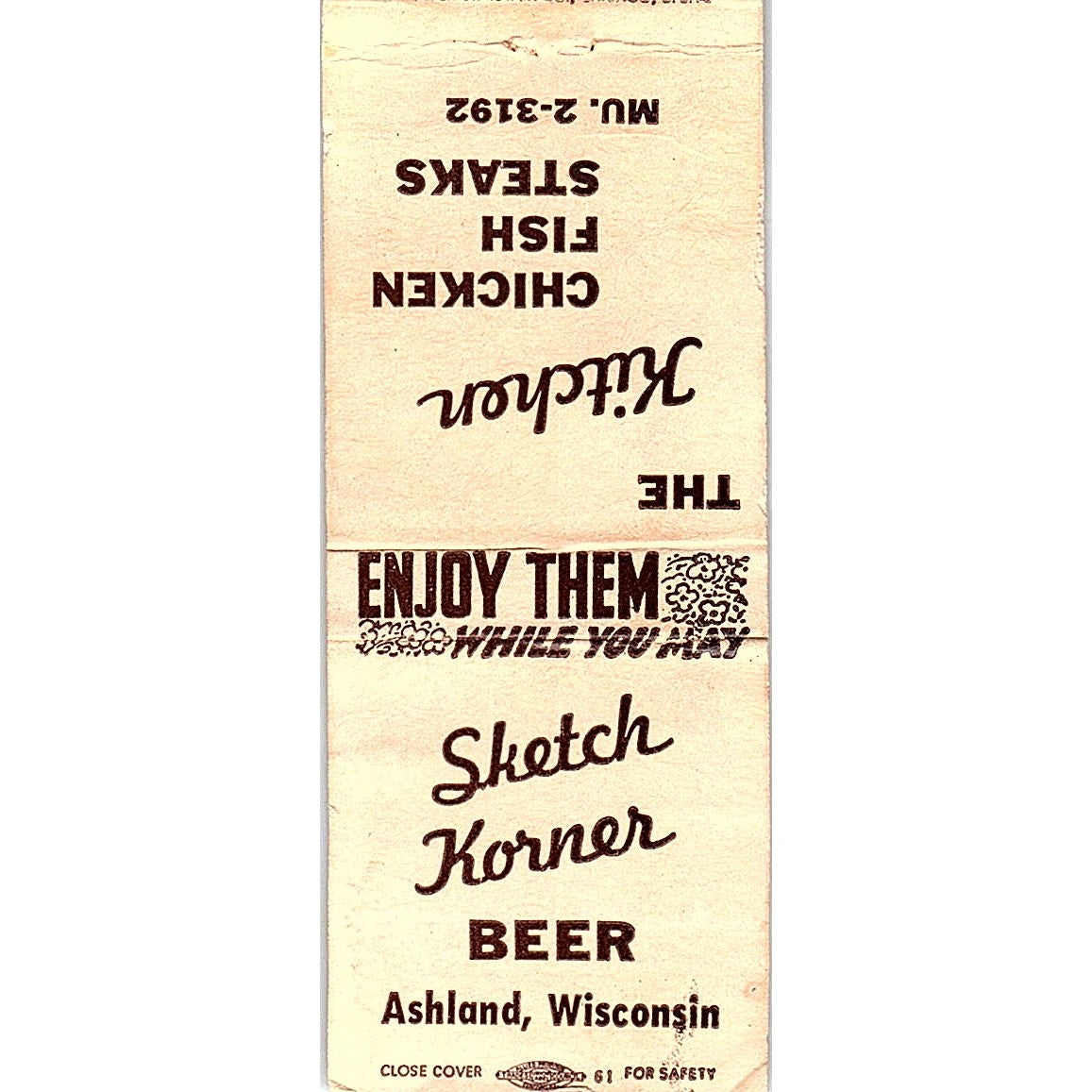 Sketch Korner Ashland WI Vintage Matchbook Cover SC7-Y2