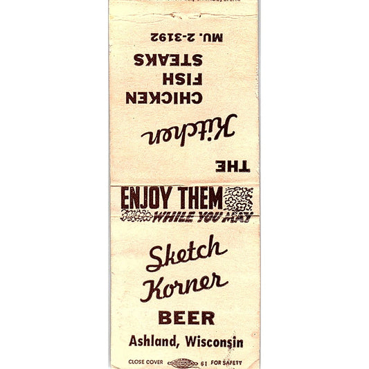 Sketch Korner Ashland WI Vintage Matchbook Cover SC7-Y2
