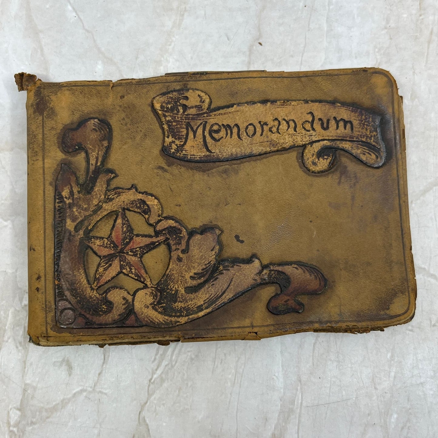 Vintage Leather Hand Tooled Memorandum Book Notepad Cover 3.5x5" SB3
