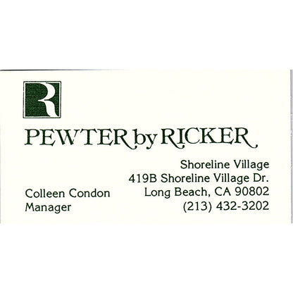 Colleen Condon Pewter by Ricker Long Beach Vintage Business Card SD9-B11