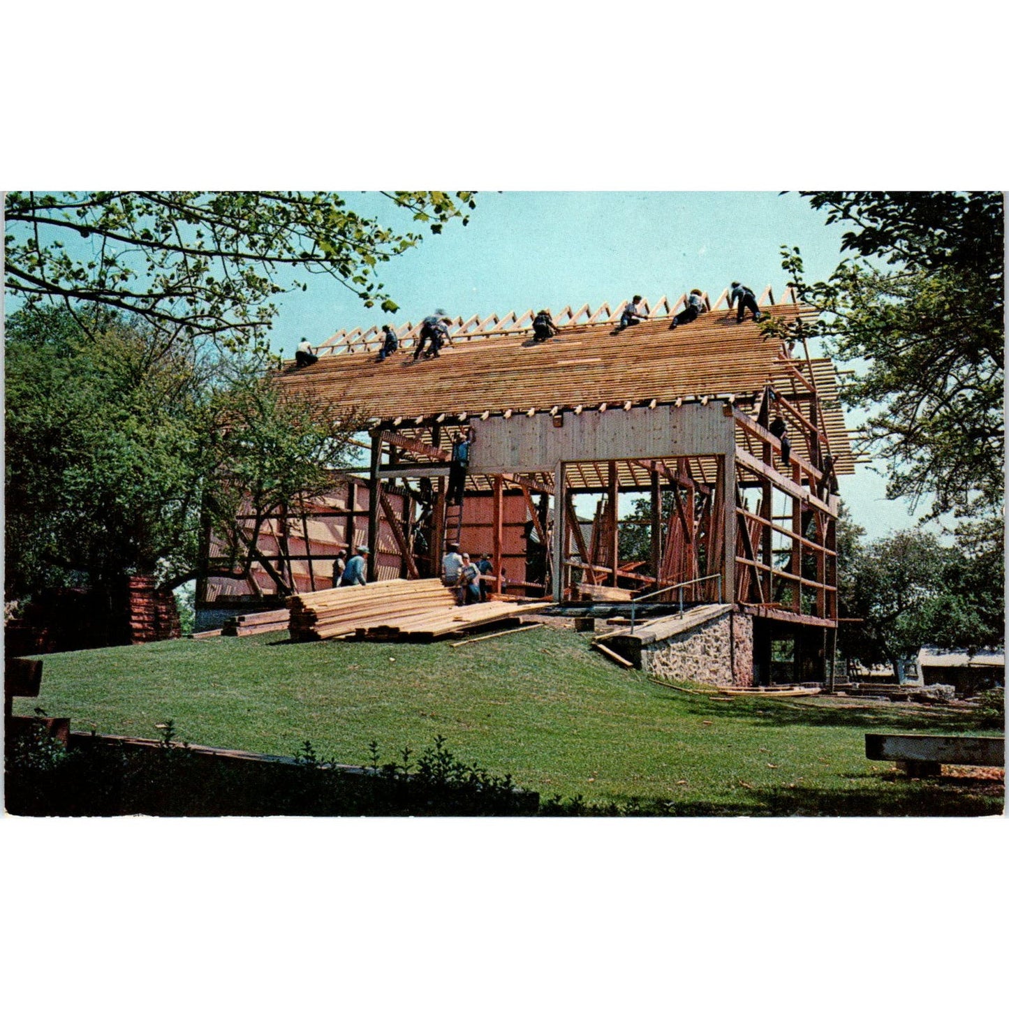 Amish and Mennonite Barn Raising PA Dutch Country Vintage Postcard PD4