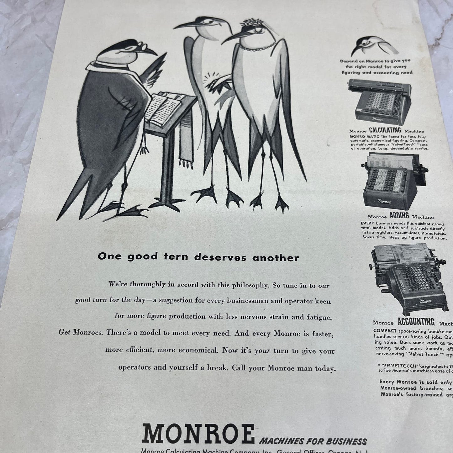 Monroe Calculating Machine Company Cartoon Penguins 1951 Magazine Ad FL6-10