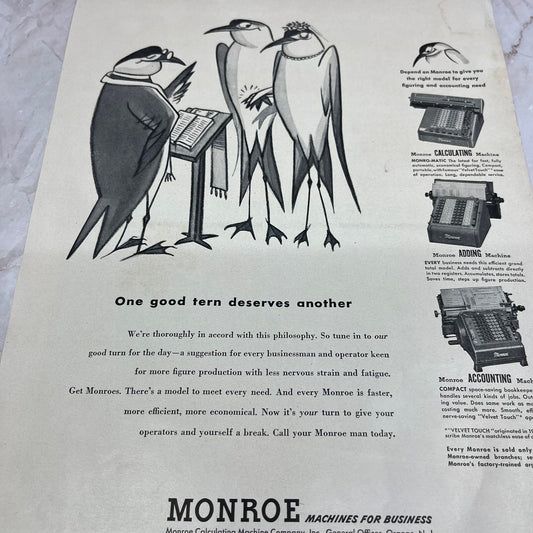 Monroe Calculating Machine Company Cartoon Penguins 1951 Magazine Ad FL6-10