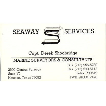 Capt Derek Shoobridge Seaway Services Houston Vintage Business Card SC9-B2