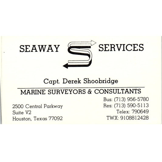 Capt Derek Shoobridge Seaway Services Houston Vintage Business Card SC9-B2