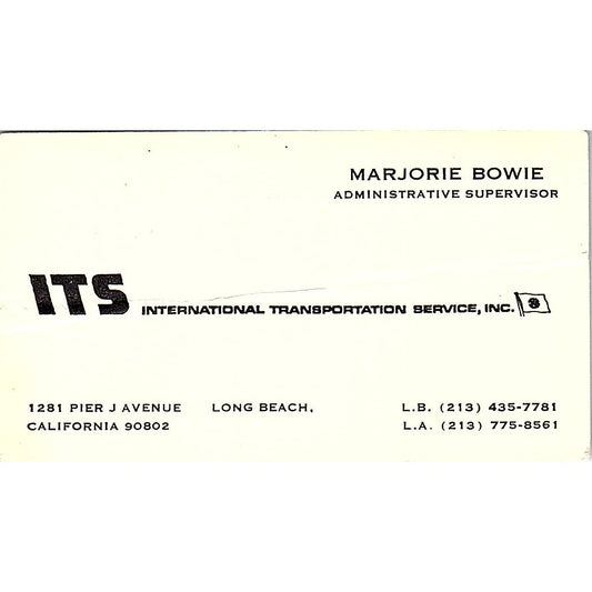 International Transportation Service Marjorie Bowie CA  Business Card SB4-B11