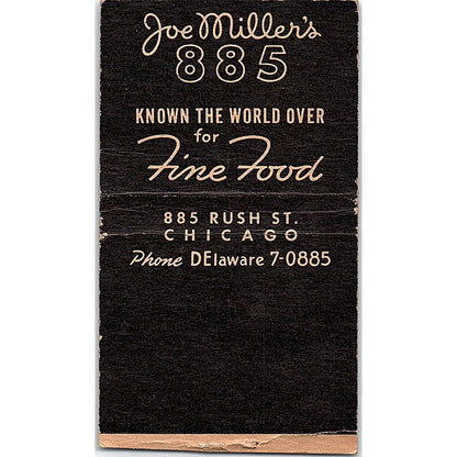 Joe Miller's 885 Rush Street Chicago Vintage Matchbook Cover SC7-Y3