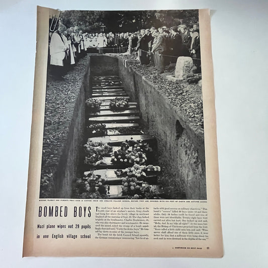 German Plane Attacks English Village School 2 Pages 1940s WWII Era Article V30-1