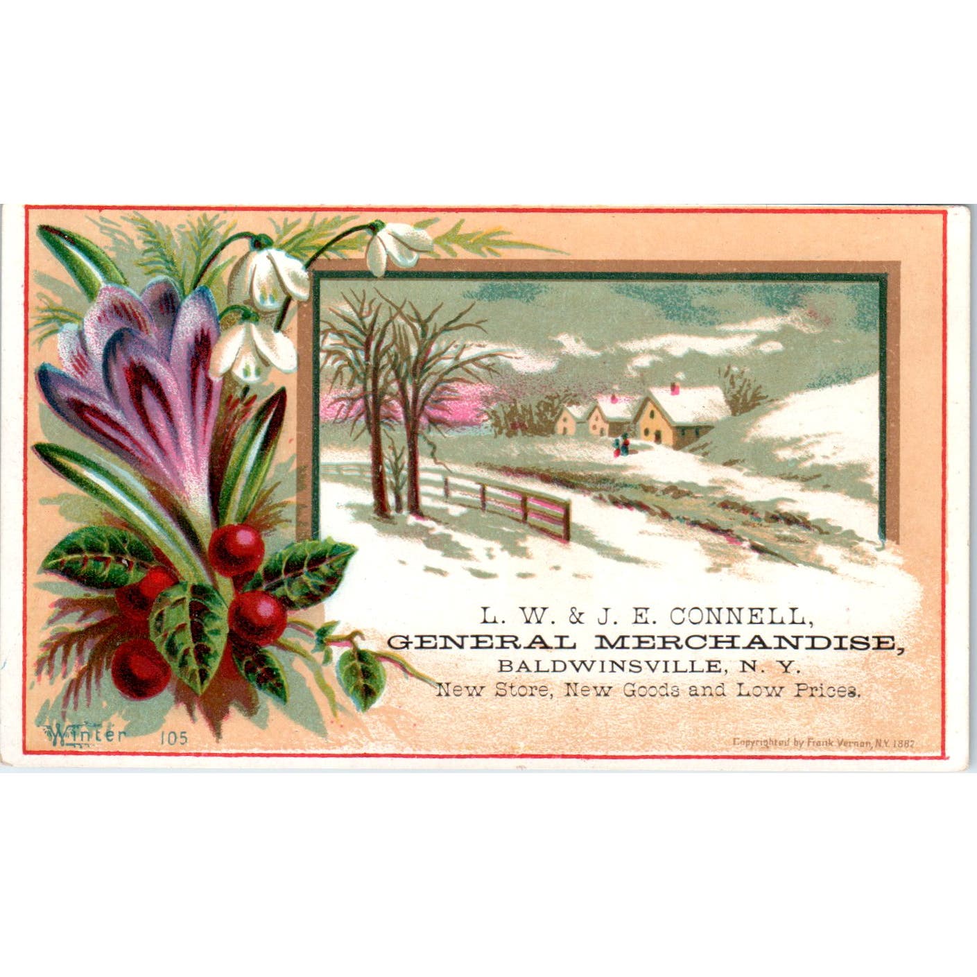 L.W. & J.E. Connell General Merchandise Baldwinsville NY c1880 Trade Card AE5