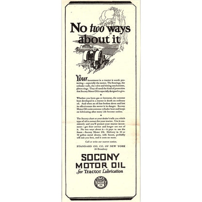 Socony Motor Oil for Tractors Standard Oil Co of New York 1924 Ad AG3-4