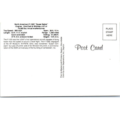 North American F-100C Super Sabre Vintage Postcard PC19