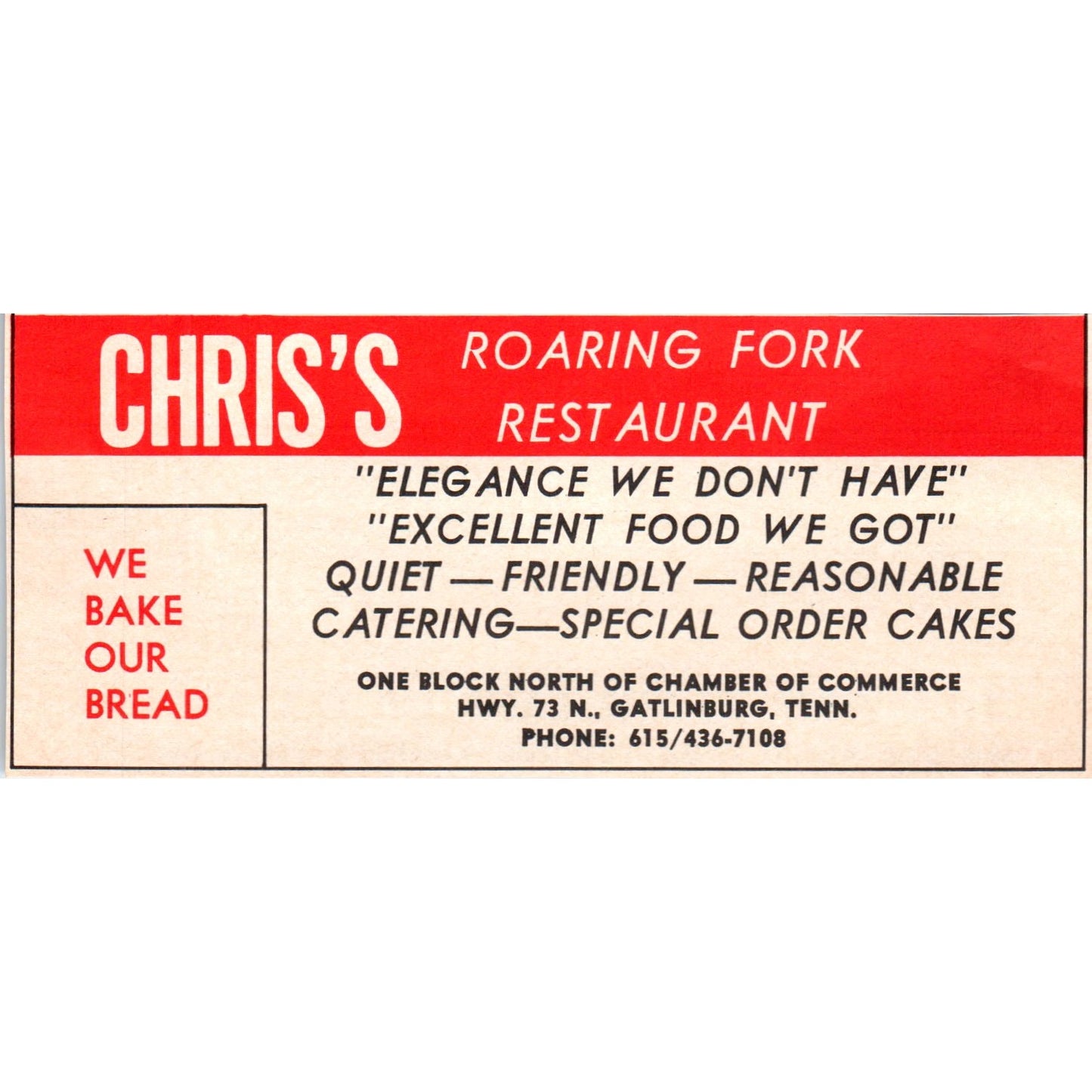 Chris's Roaring Fork Restaurant Gatlinburg TN 1973 Magazine Ad AD8-B9