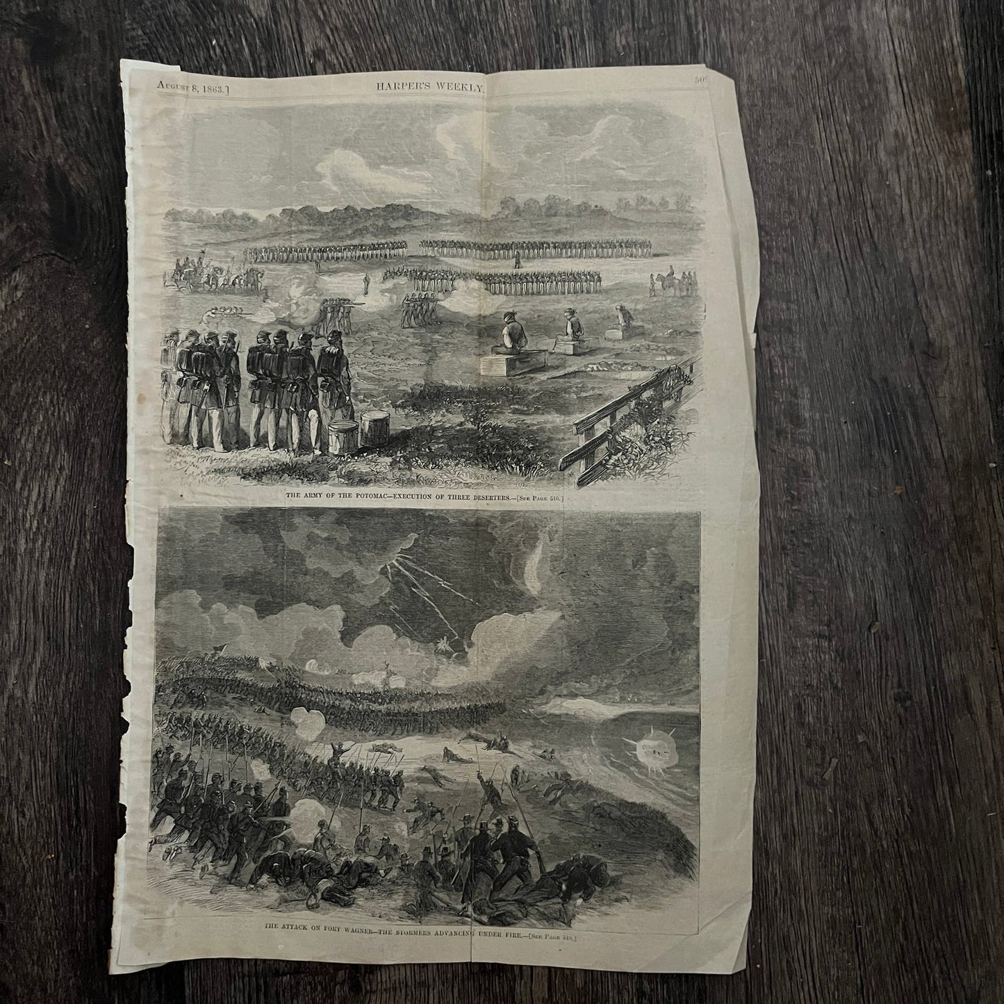 Attack on Ft Wagner Execution of Deserters Original 1863 Civil War Engraving C10