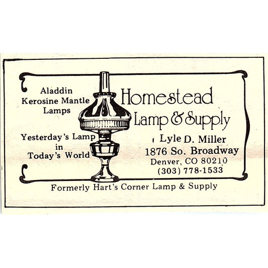 Homestead Lamp & Supply Lyle D. Miller Denver CO 1984 Ad AF9-S1