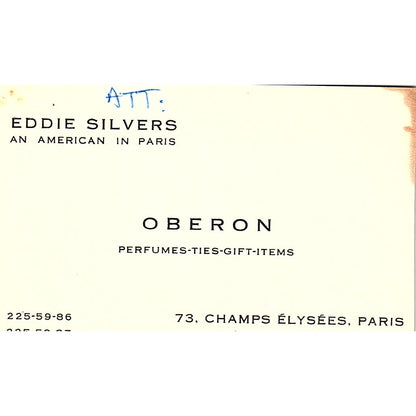 Eddie Silvers Oberon Perfumes Paris Vintage Business Card TH2-B1