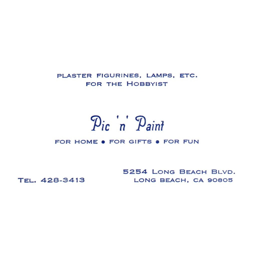 Vintage Pic n Paint Plaster Figurnines Lamps Long Beach CA Business Card SF3-B1