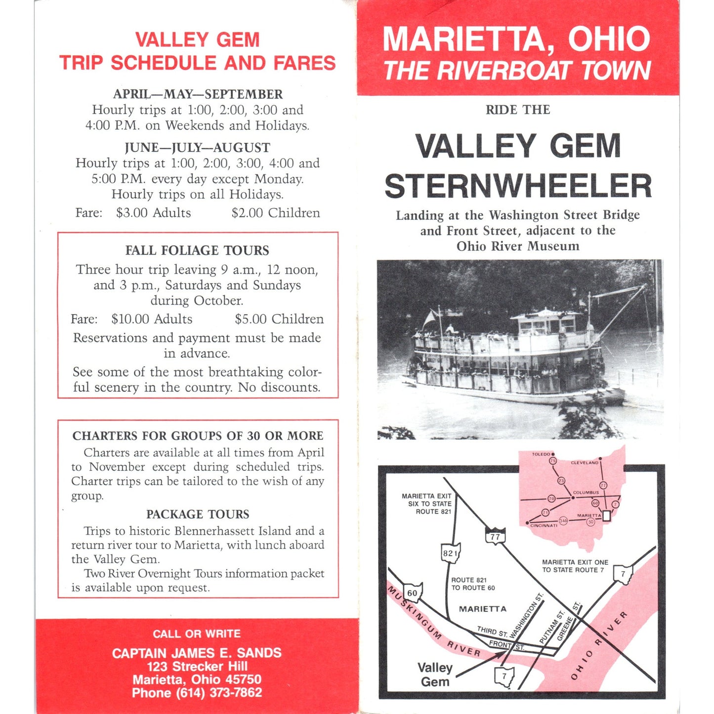 Vintage Marietta Ohio Valley Gem Sternwheeler Fold Out Travel Brochure TH2-O2